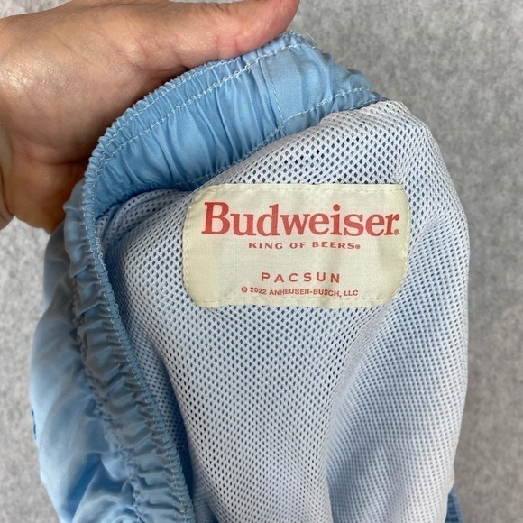 PacSun Lt Blue Budweiser Swim Trunks Sz L - Picture 6 of 9